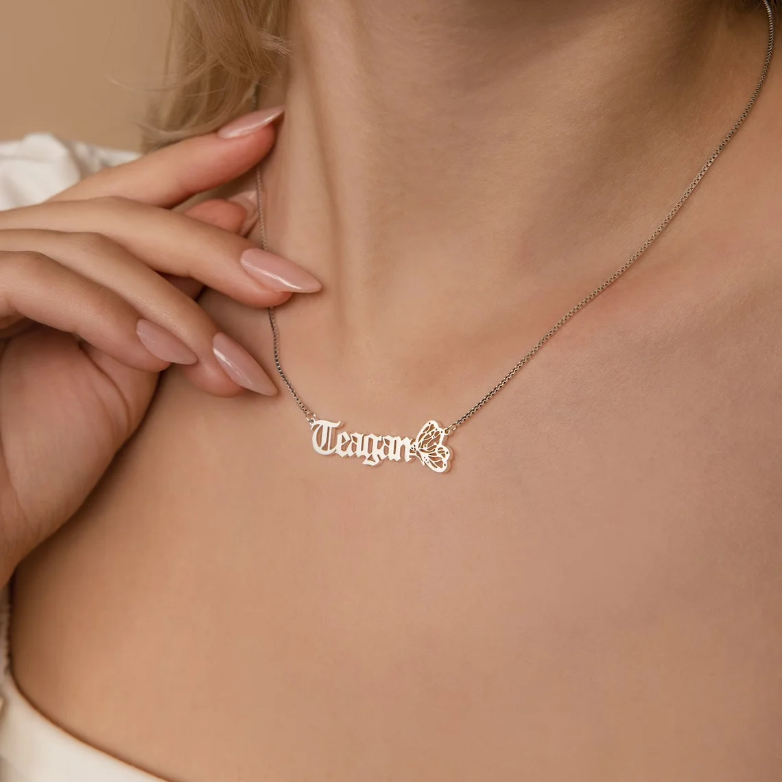 Collares con nombre personalizado para mujer, collar con corazón, gargantilla de mariposa, acero inoxidable, joyería de boda, regalo Bff