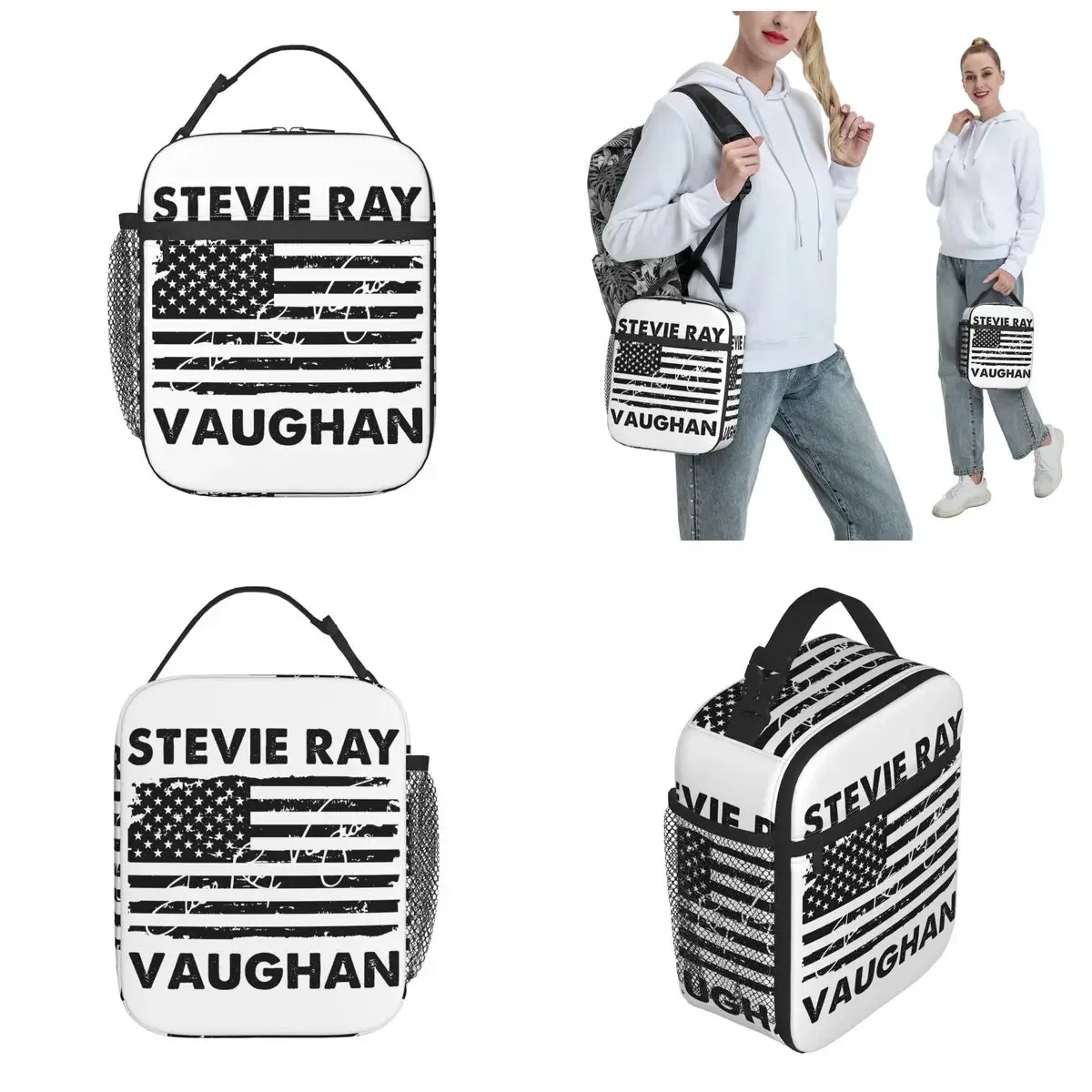 Insulated Lunch Bags Retro American Flag Stevie Ray Vaughan Music Product Lunch Food Box Causal Cooler Thermal Bento Box