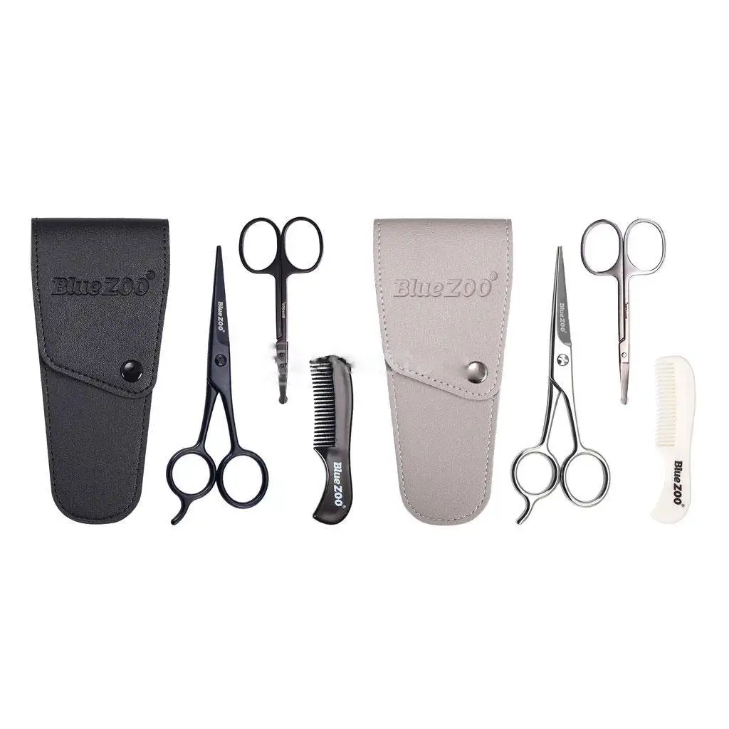 Nose Beard Mustache Scissors and Comb Set for Men Women Care With Bag Gray