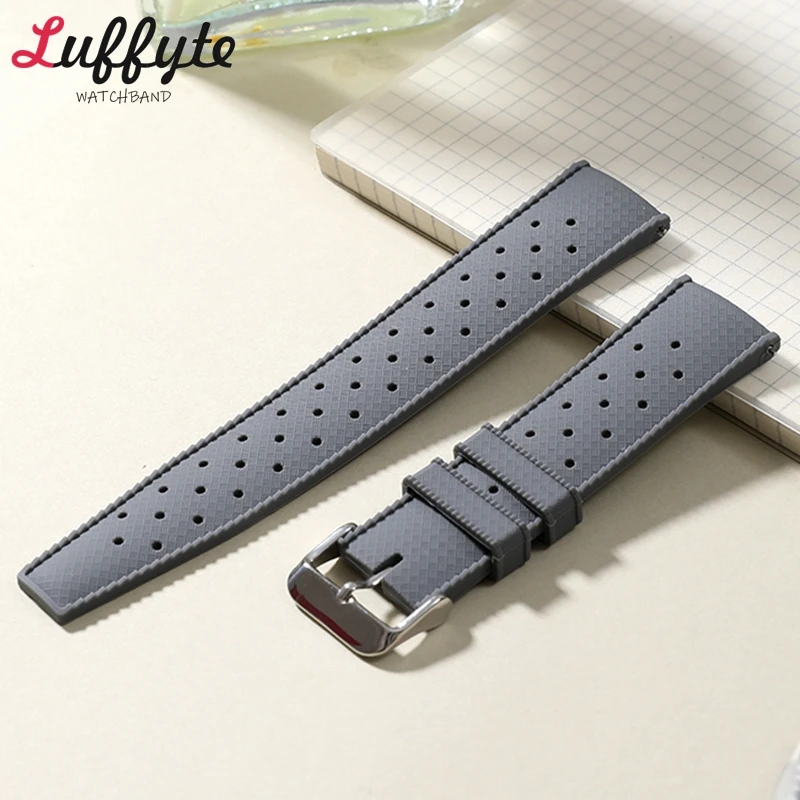 Porous Breathable Soft Rubber Watchband 18mm 20mm 22mm Universal Waterproof Sports Silicone Wrist Strap for Men Women