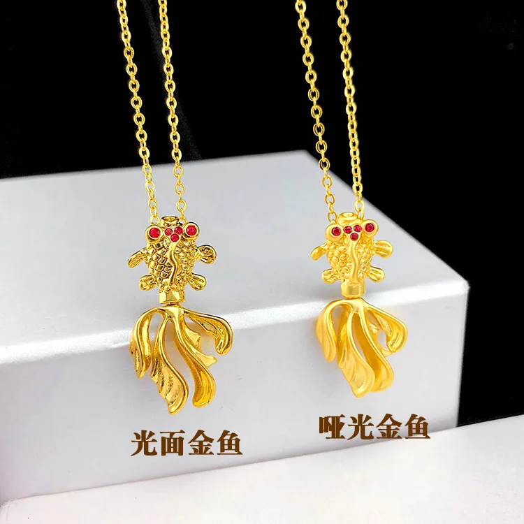 

9999 Real Gold 24K Fashion Jewelry Pure Gold Women's Fashion Retro Temperament Goldfish Pendant Necklace