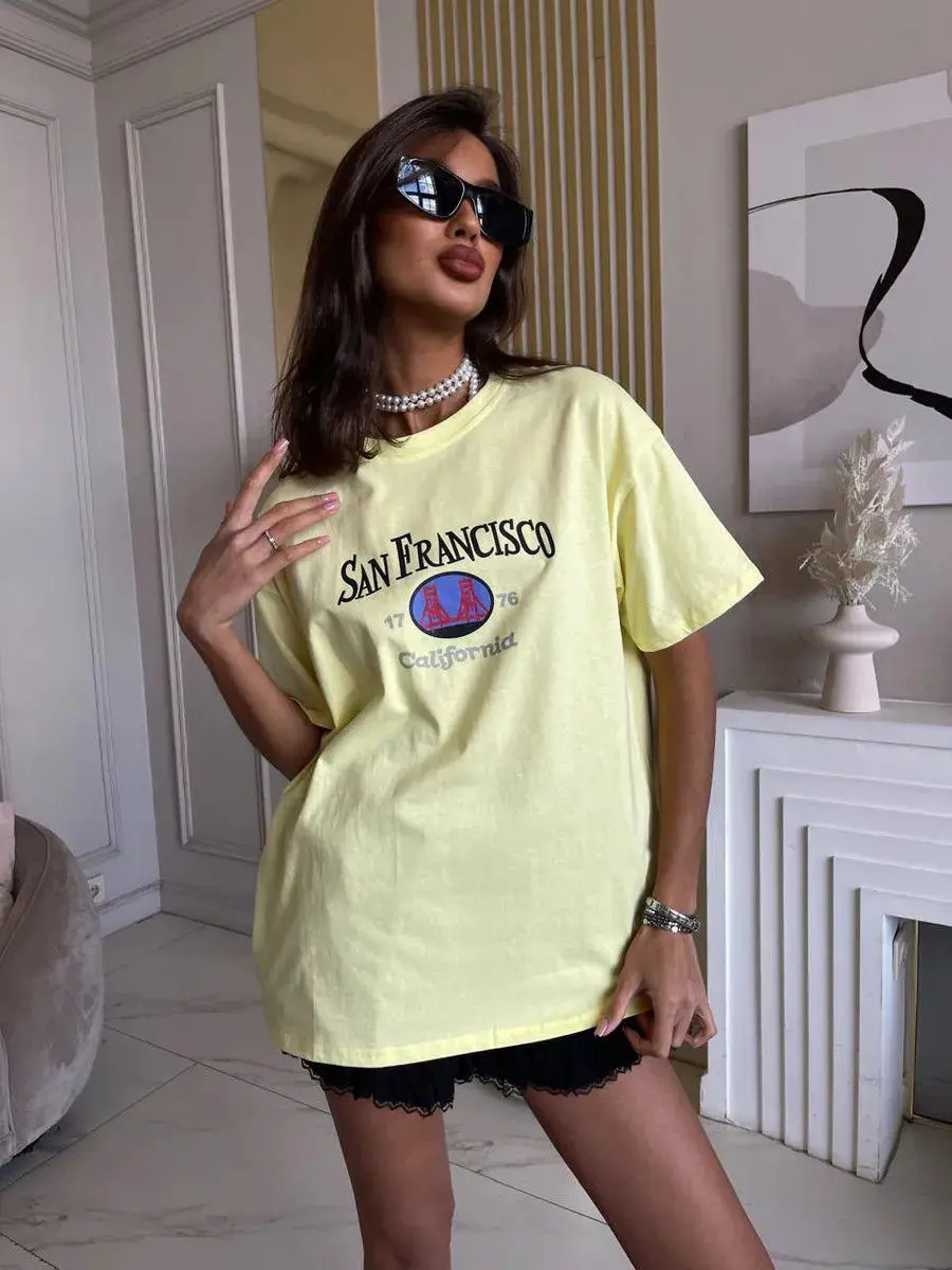 Europejska moda Estetyczna koszulka graficzna Klasyczny wzór T-shirty Czysta bawełna 5 kolorów Duży rozmiar Oversize Topy Letnie wygodne