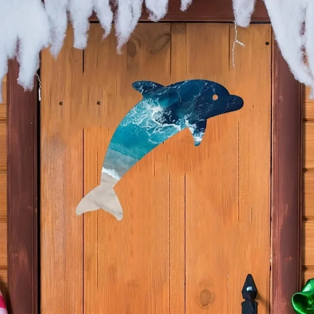 CIFBUY Metal Wall Art Blue Dolphin Sculpture Iron Hanging Decor For Living Room Home Waterproof Gift