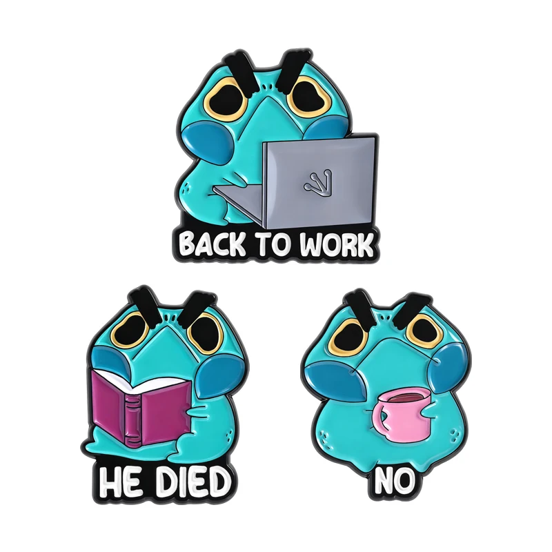

Strange Alien Frog Spoilers Brooch Enamel Pins Cartoon Frog Reading Book Metal Brooches Backpack Lapel Badge Funnt Jewelry Gifts