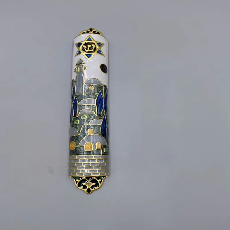B97A-Mezuzah Doorpost Box In European Style-Metal Design With Enamel And Scroll Home Decoration Gift