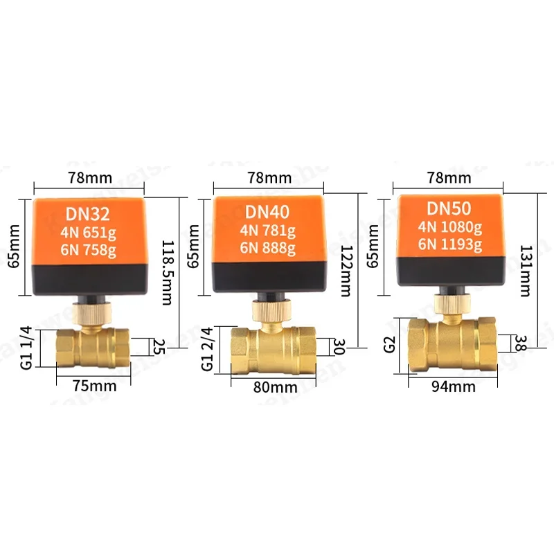 Imagem -03 - Latão Válvula de Esfera Rosca Elétrica 2-way 3-wire Válvula de Água Solenóide com Atuador ac 220v dc 12v Dn15 Dn20 Dn25 Dn32