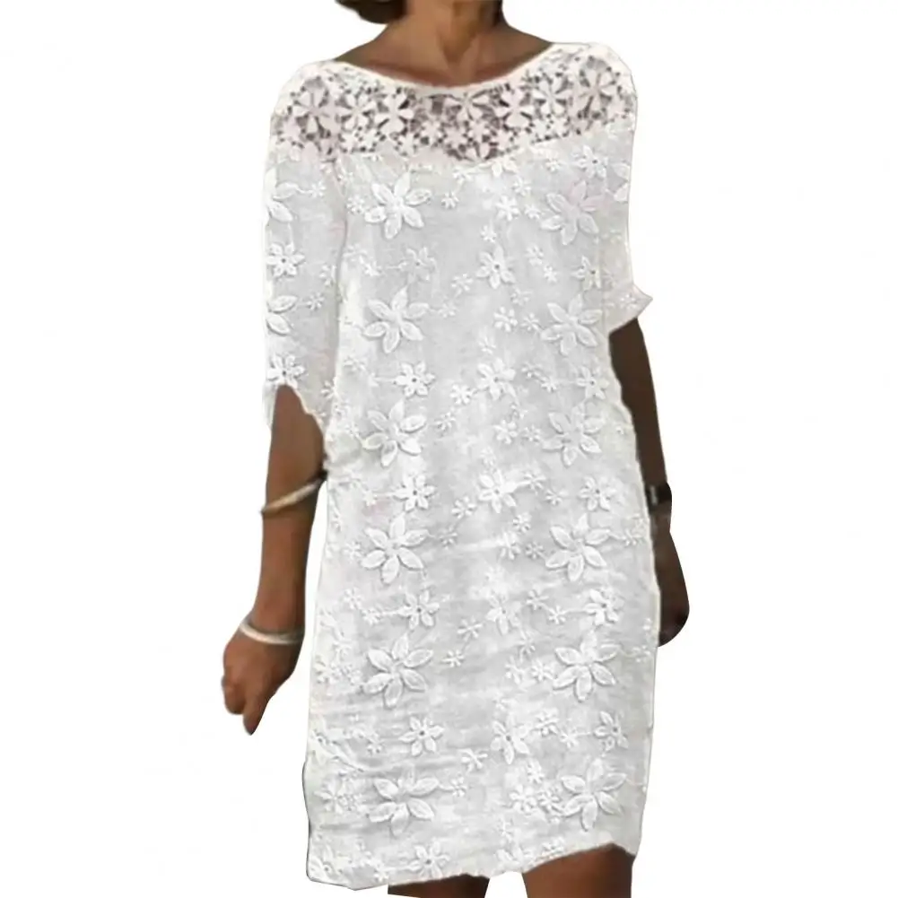 Beautiful Mini Dress Lace Stitching Daily Wear Breathable Women Outdoor Beach Party Elegant Mini Dress