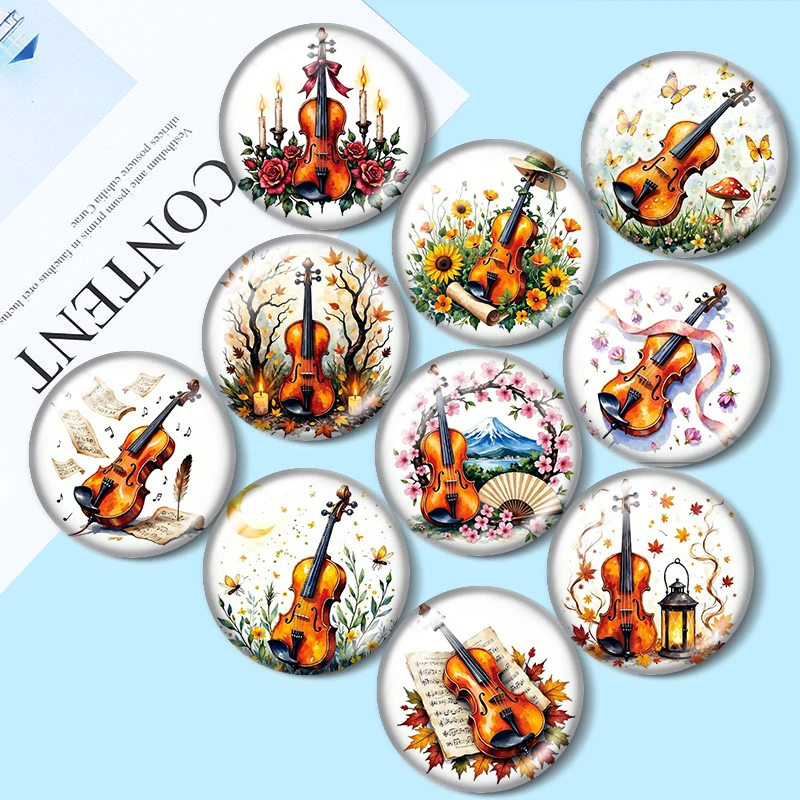 Watercolor Violin Clipart 10pcs 12mm/18mm/20mm/25mm Round photo glass cabochon demo flat back Making findings
