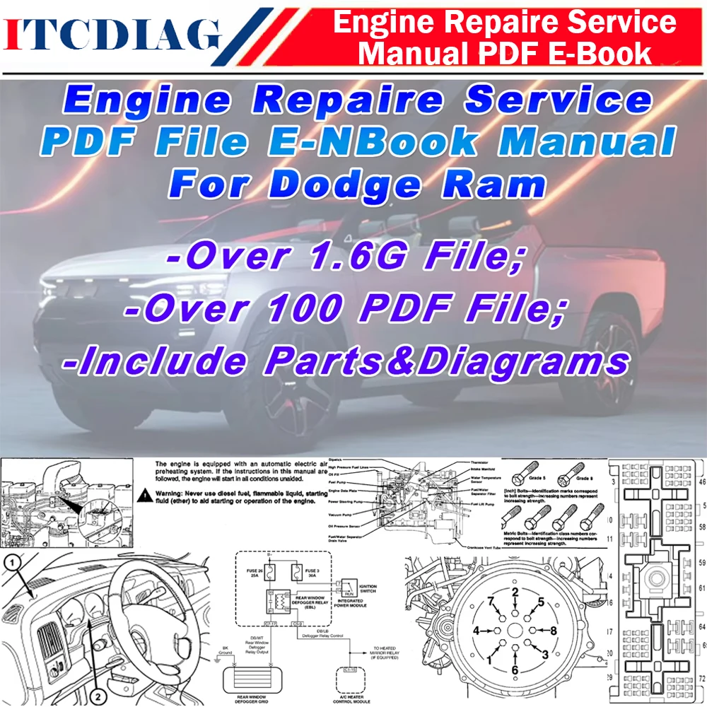 Engine Repaire Service Manual For Dodge Ram Over 100 PDF File E-Book For Truck Pickup Engine Parts Diagrams Diesel Engine