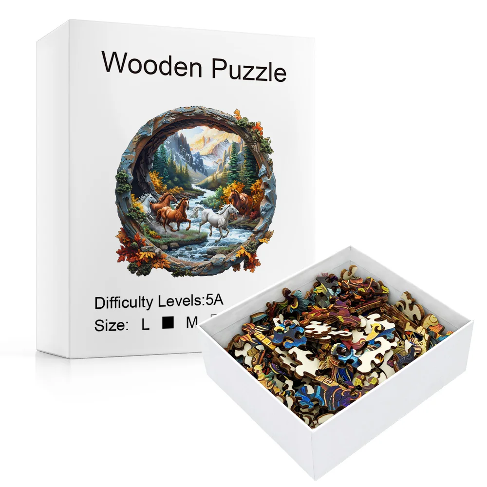 Wooden Puzzle for Adults-3D Vision Effect Horse Wooden Puzzle Unique Shape Advanced Wooden Jigsaw Puzzle for Adult, Wood Puzzles