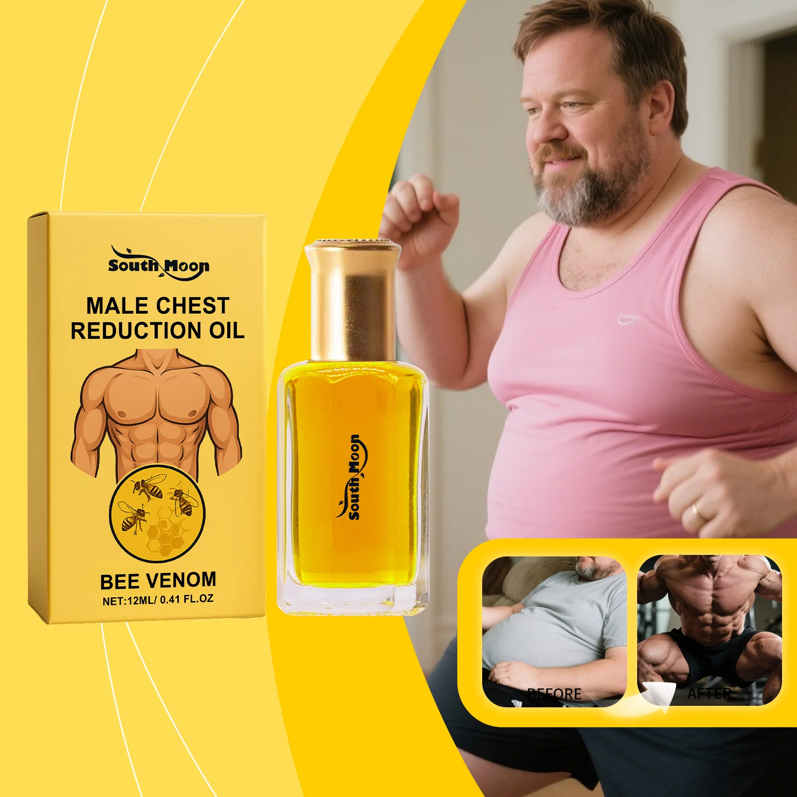 Bee Venom Gynecomastia Oil For Men Breast Shaping Breast Massage Serum Muscles Increase Elasticity Massage Oil Skin Care Essence