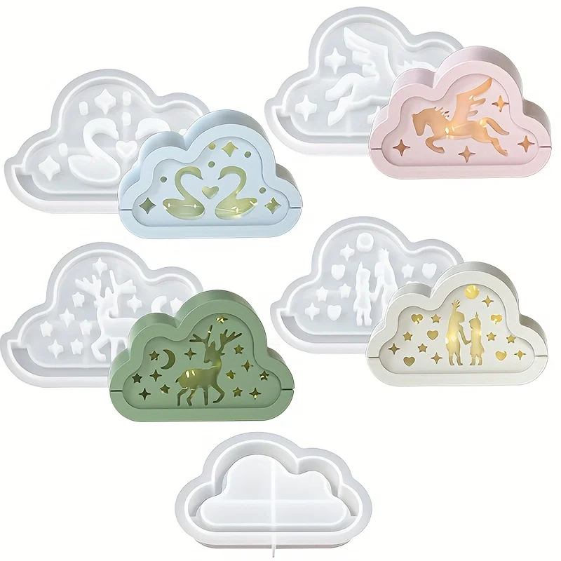 

5 шт. силиконовых форм для силуэтной лампы в форме облака, включая форма для пары лебедя и лося, клей, смола, штукатурка для ювелирных изделий своими руками