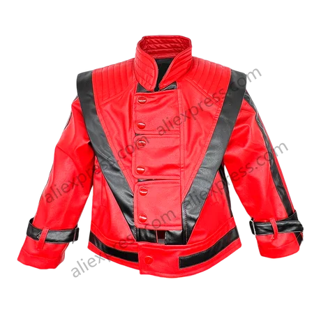 Michael Joseph Jackson Leather Red Thrilling Jacket, Suitable for 5-12 Year Boys Girls Kids ,Halloween Birthday Gift,