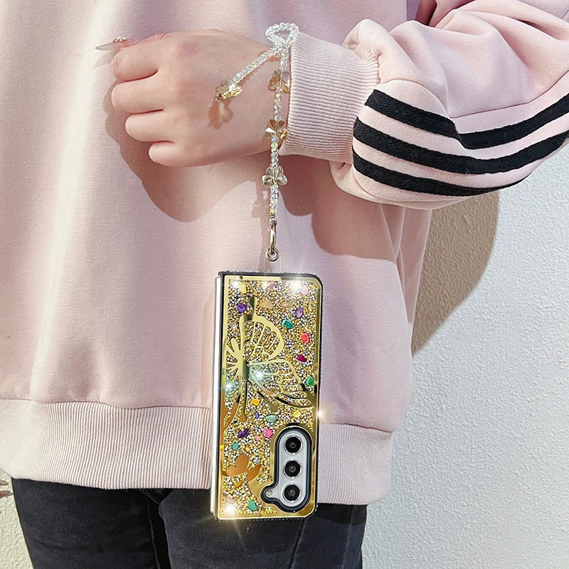 Bling Diamond Butterfly Crystal Bracelet Case For Samsung Galaxy Z Fold 6 Fold 5 Fold 4 3 Glitter Rhinestone Protective Cover - Image 3
