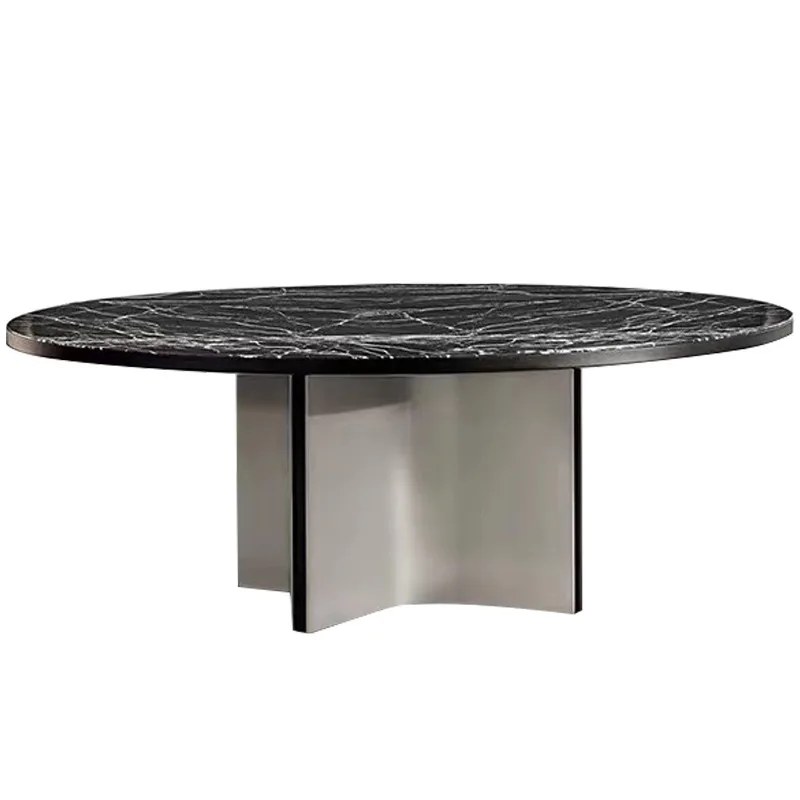 

French, black luxury stone, dining table, light luxury, high-end, marble, round