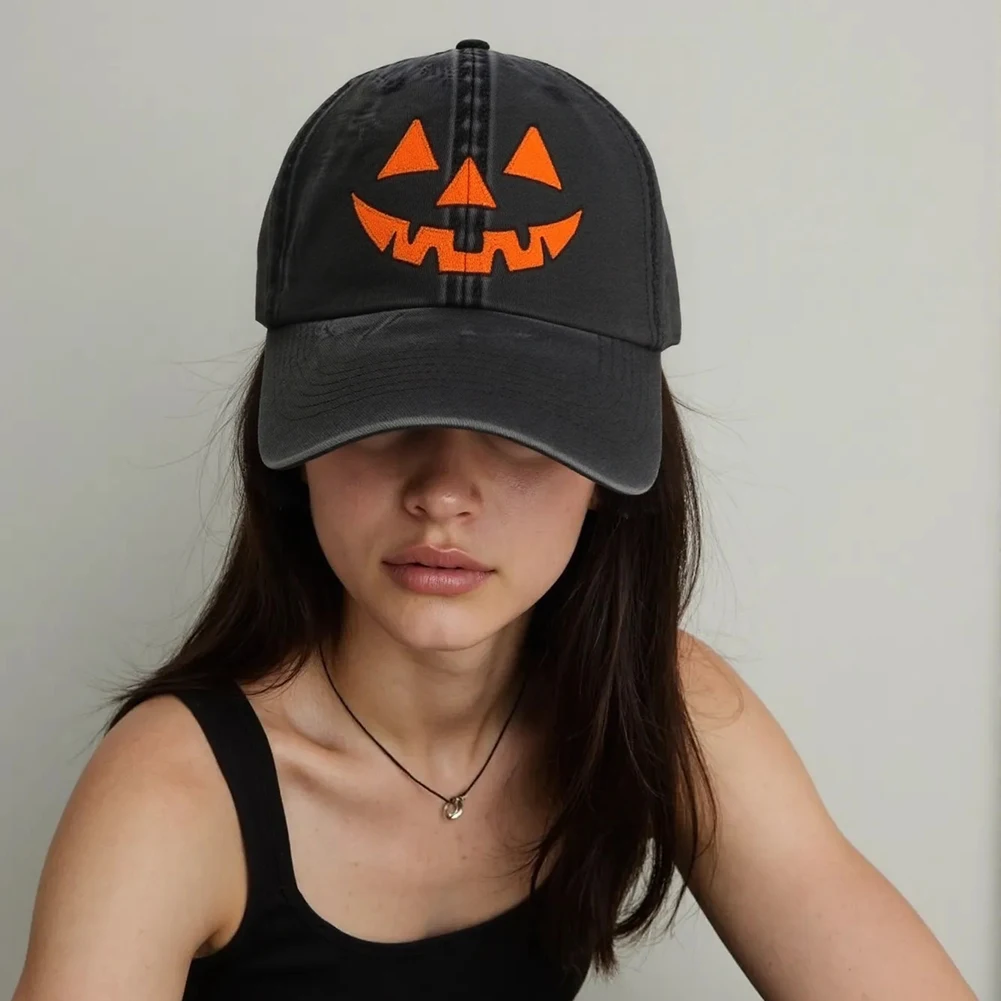 Adjustable Funny Party Hats for Women Men Halloween Pumpkin Embroidery Baseball Cap for Outdoor Activities Like Hiking Fishing