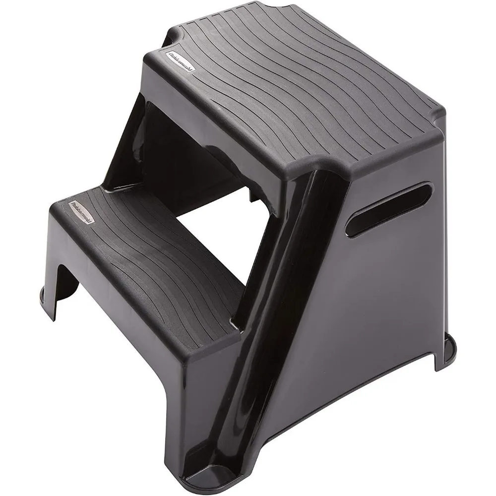 2-Step Molded Plastic Step Stool, Lightweight with Slip Resistant Treads and Non-Slip Feet, Black (Amazon Exclusive)