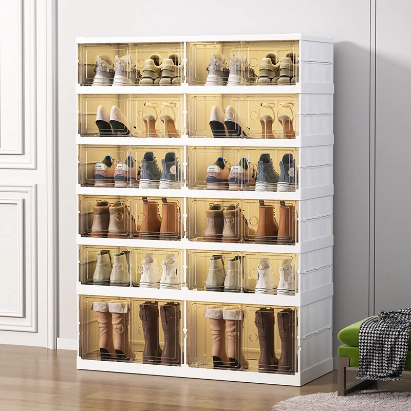 3/6 Tiers Shoes Storage Box Large Capacity Folding Shoes Shelf Plastic Dustproof Stackable Shoes Cabinet Sundries Organizer Box