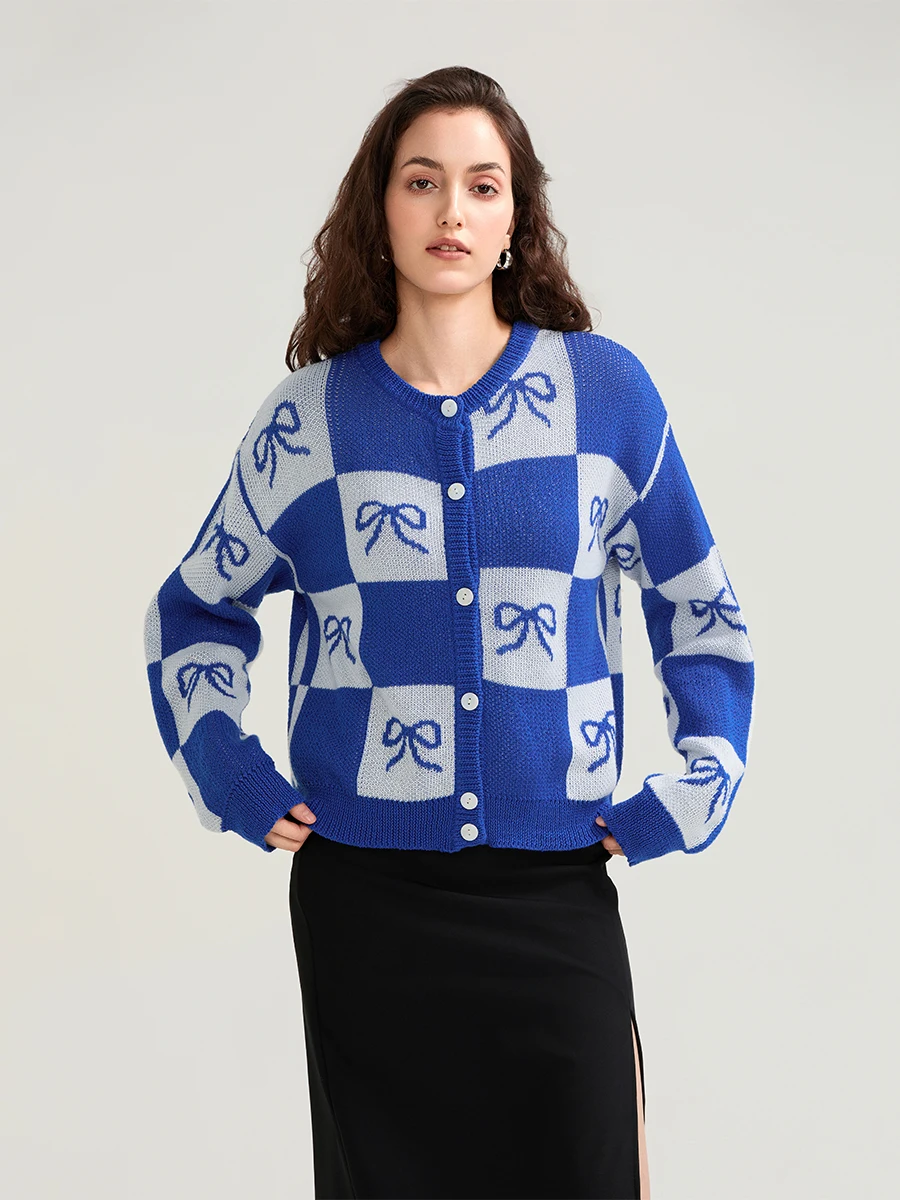 Женский вязаный кардиган с длинным рукавом и бантом на пуговицах, осенняя повседневная куртка, свитер