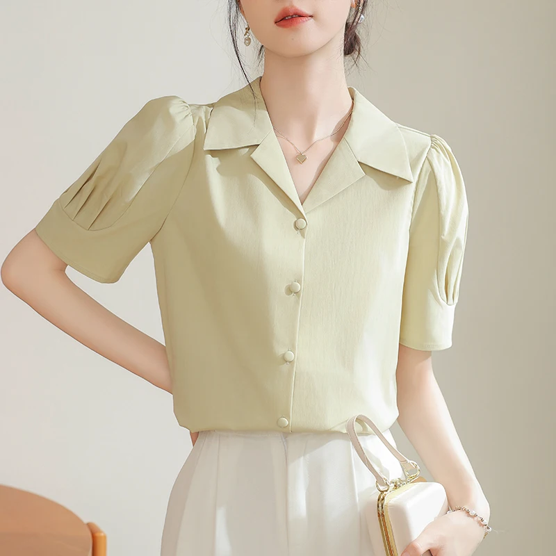 Short Sleeve Turn Down Collar Women Shirt Office Lady Chiffon Shirt Blouse Women Tops  Blusas Mujer De Moda 2024 Verano J411