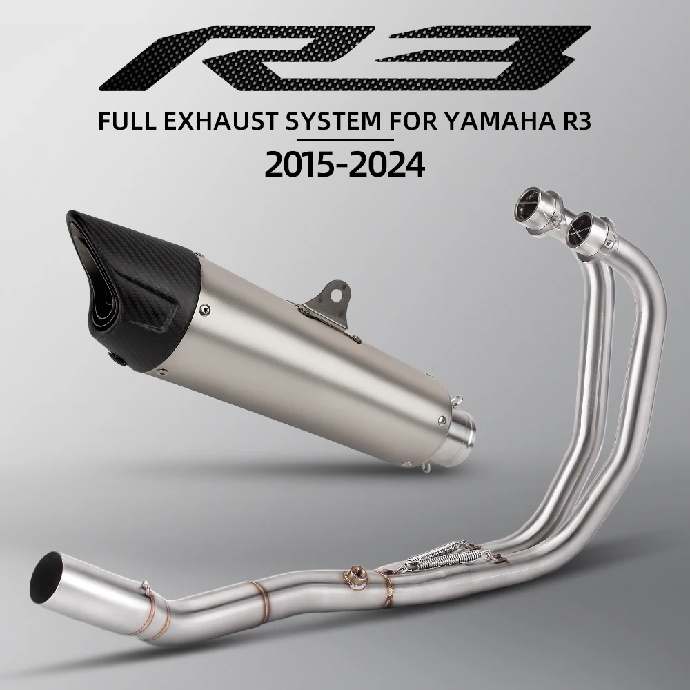 Full Kit Escape For Yamaha R3 R25 MT03 2015-2024 Motorcycle Exhaust Modify System Front Link Pipe with Carbon Tip Shark Muffler