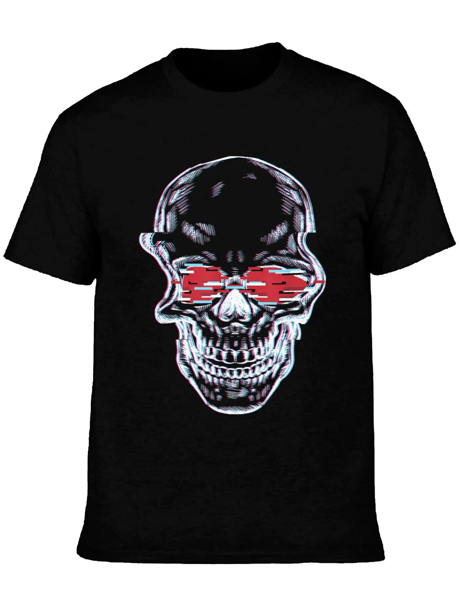Men's Glitch Effect Retro Gothic Skull Graphic Short Sleeve T-Shirt
