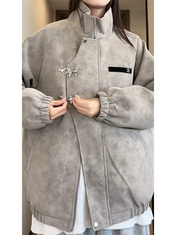 

ey Matte Tie Dye Leather Jaet Men's Autumn Deconstructed Design New Chinese Sle Outwear Cool Baseball orm
