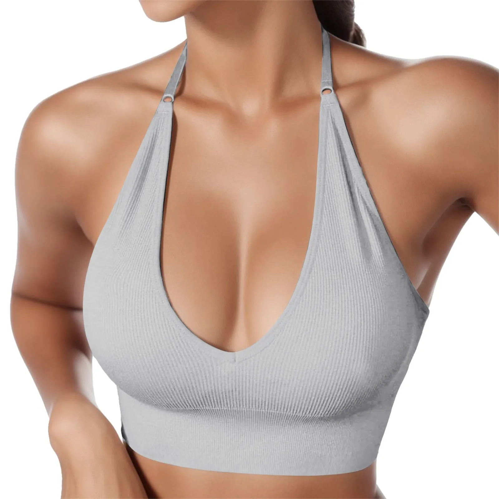 Fashion Sexy Halter Backless Bra Camisole for Women Wire Free Sport Bra Top Suspenders Solid Crop Tops Shockproof Vest Lingerie