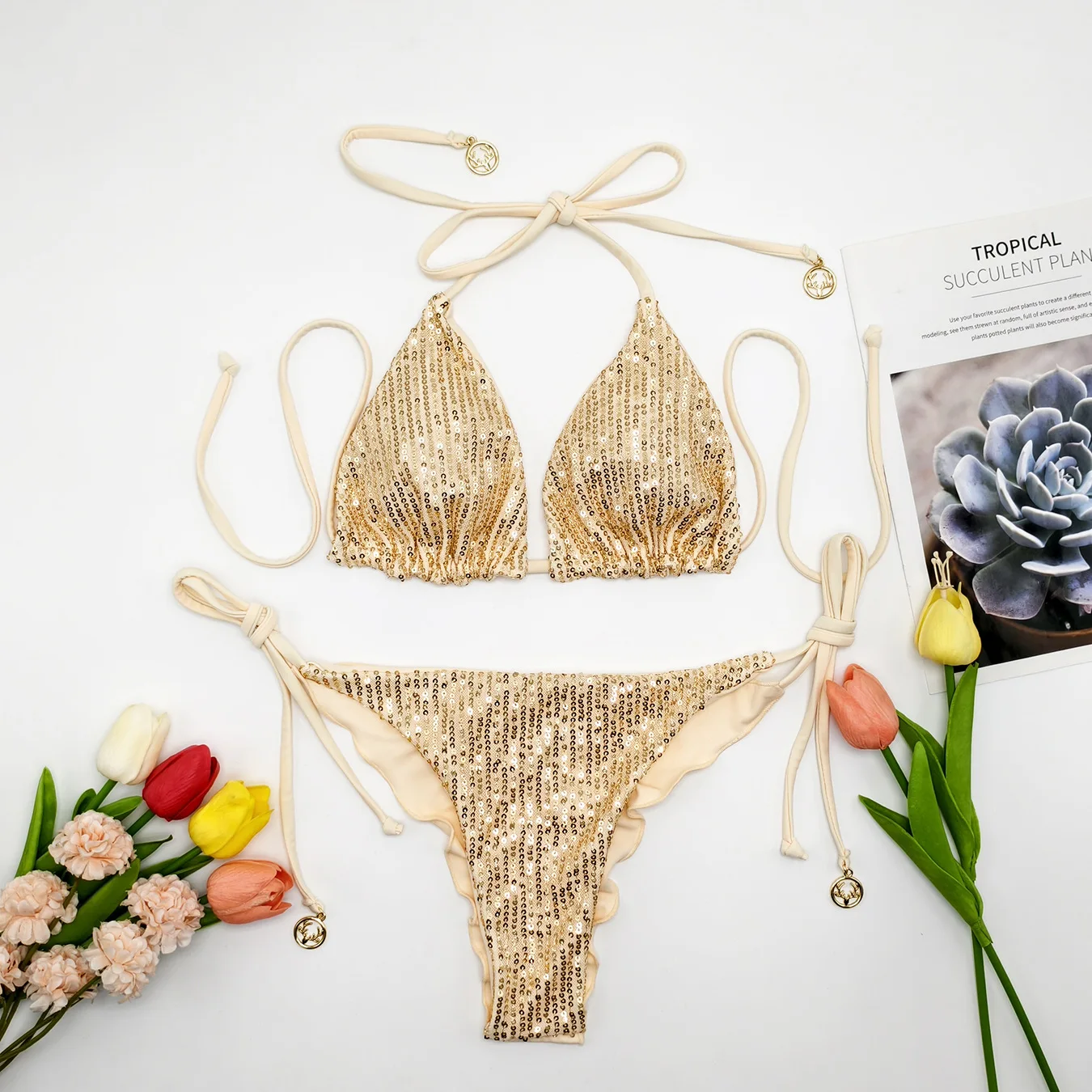 

sexy glitter sequine plain bikinis sets two pieces thong tie swimsuits bathing suit beach outfits swimwear biquini tankini