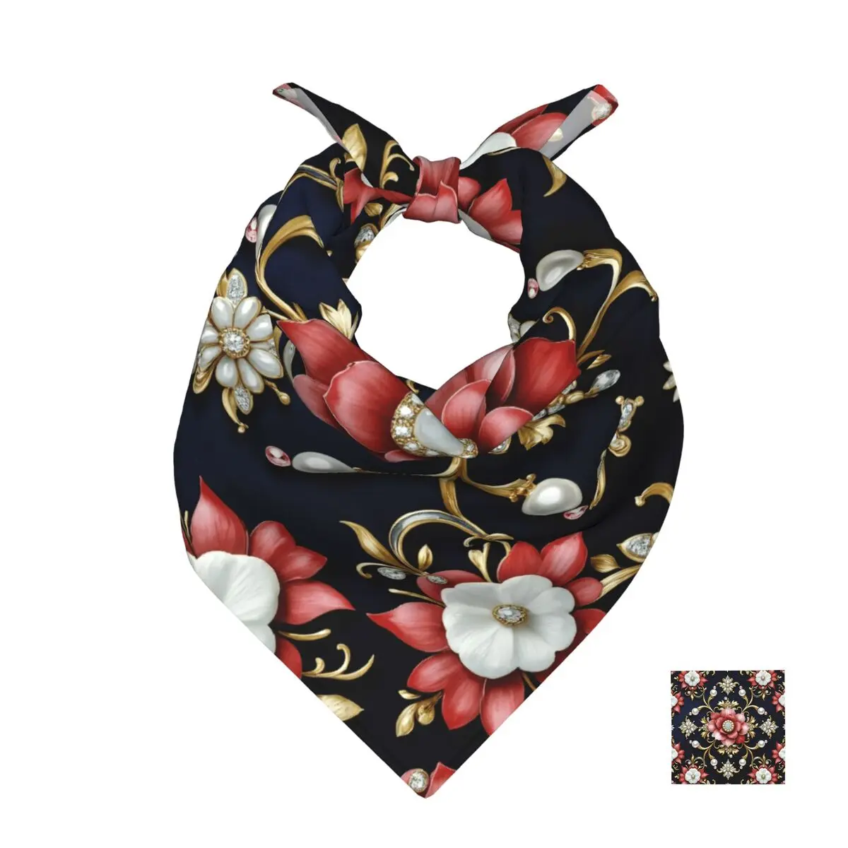 

Luxurious Floral Ornament With Gold Pearls Square Towel Multifunctional Neck Scarf Hair Bandana