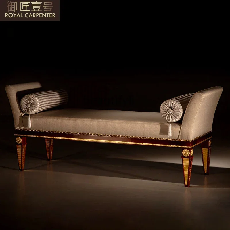 

B06 French Bedroom Furniture Solid Wood Fabric Shoe Changing Stool Double Stool European Bedside Stool
