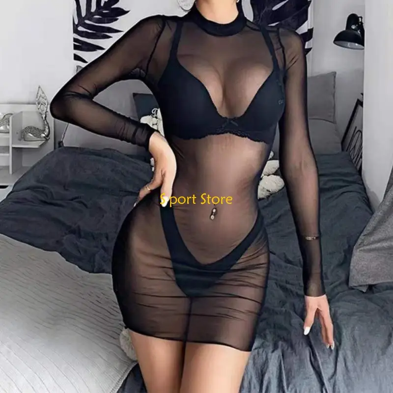 فستان نسائي طويل الأكمام لتغطية الشاطئ من U2JB، فستان شفاف لملابس السباحة