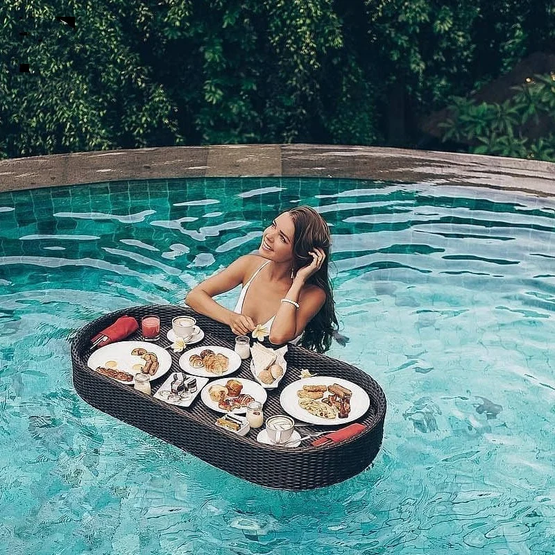 

Outdoor breakfast rattan water basket swimming floating pool serving tray