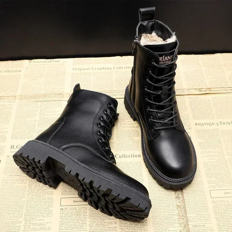 Waterproof Winter Snow Boots Women 2024 Plus Velvet Thick Cotton Women Shoes Black Leather Warm Platform Women\'s Ankle Boots