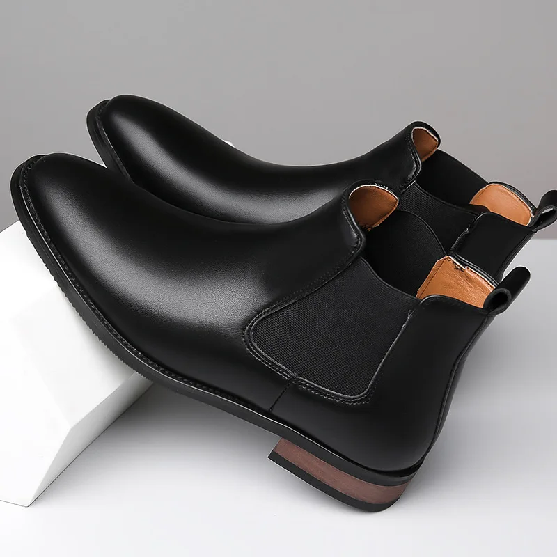 Mens Chelsea Boots Luxury Brand Pointed Leather Boot High-top Casual Boots for Men Classic Business Dress Boots Botas Big Size48