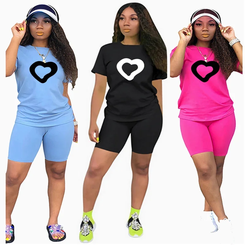 Womens Outfit Summer Simplicity Printing T-Shirts+shorts 2 Piece Set Lady Casual Jogging Sports Hot Sales Luxury Tracksuit S-3XL