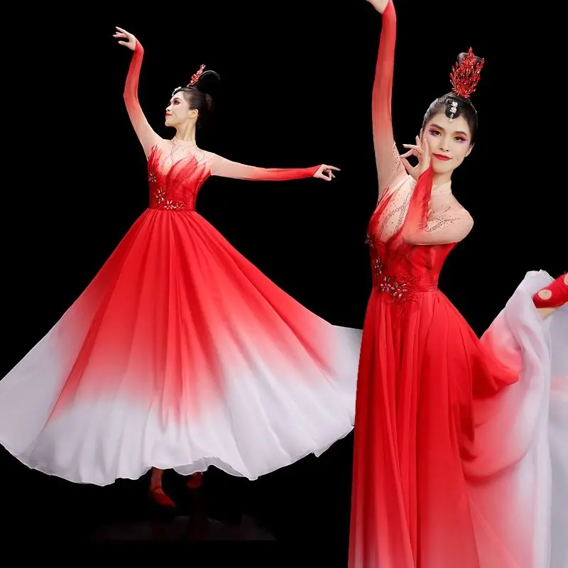 red-long-sleeve-opening-dance-dress-large-swing-skirt-festival-performance-clothing-elegant-new-year-dance-party