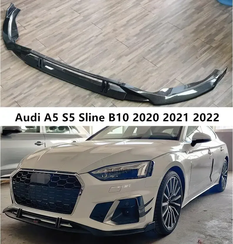 6PCS Front bumper Lip For FOR Audi A5 S5 Sline B10 2020 2021 2022 Spoiler Splitters Lid Real Carbon Fiber