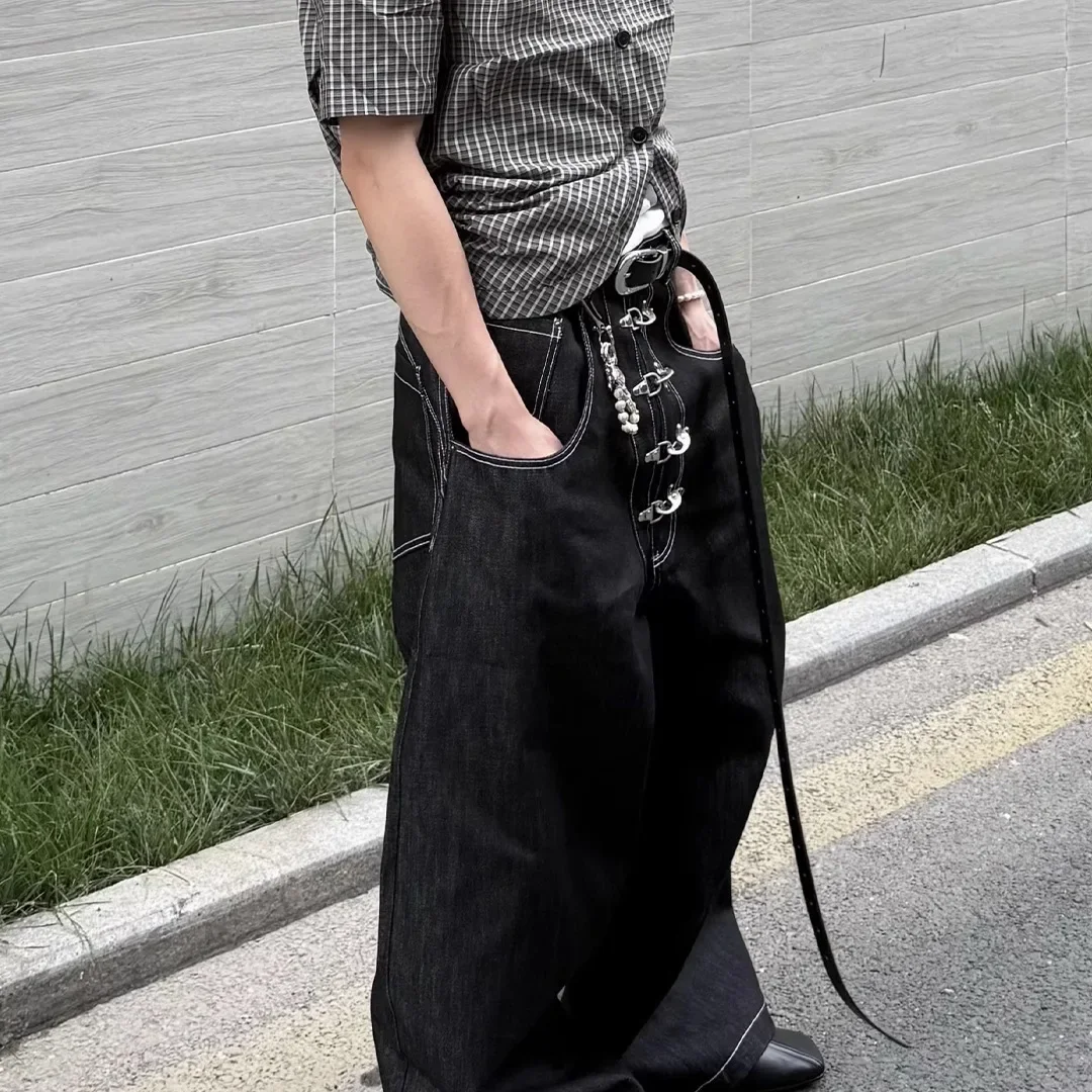 الأمريكية الرجعية الطائرات مشبك تصميم الدنيم الأصلي الثور سكين الجينز فضفاض السراويل الطويلة للرجال والنساء صورة ظلية فضفاضة