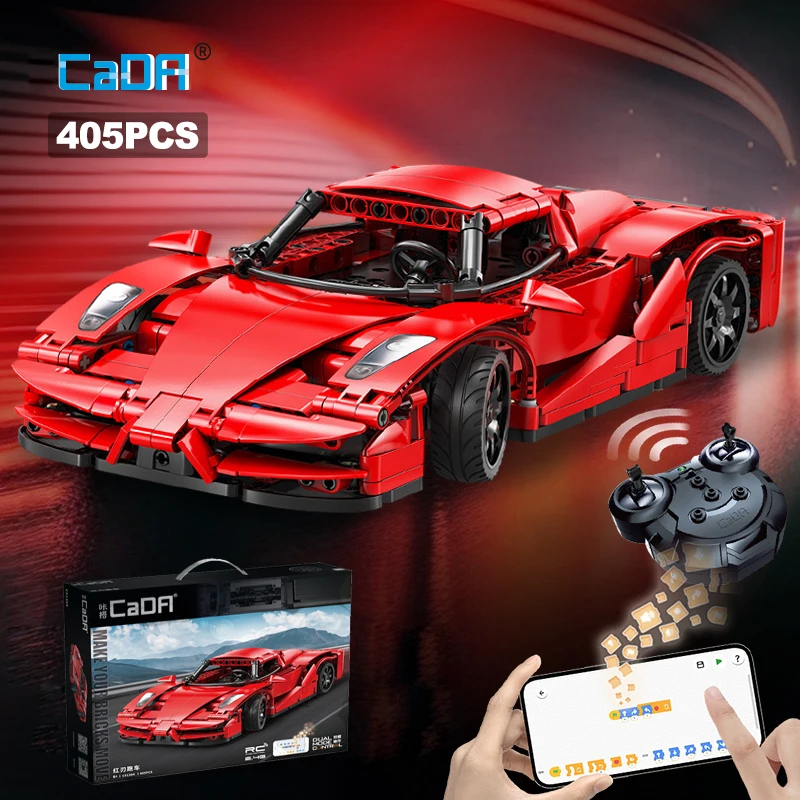 Cada 405pcs Phone APP Remote Control Red Blade Sports Car Building Blocks City Expert RC Racing Car Bricks Toys For Kid Gifts