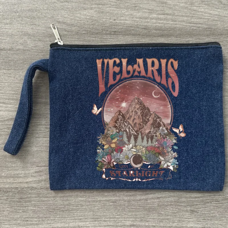 ACOTAR Velaris City of Starlight The Night Court Bolsa de armazenamento de lona multifuncional Bolsa de cosméticos jeans com zíper para estudantes DIY