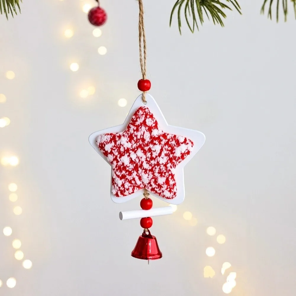 

Wood Christmas Bells Pendants Heart Shape Decorative Xmas Tree Star Ornaments Red Christmas Hanging Pendants Home