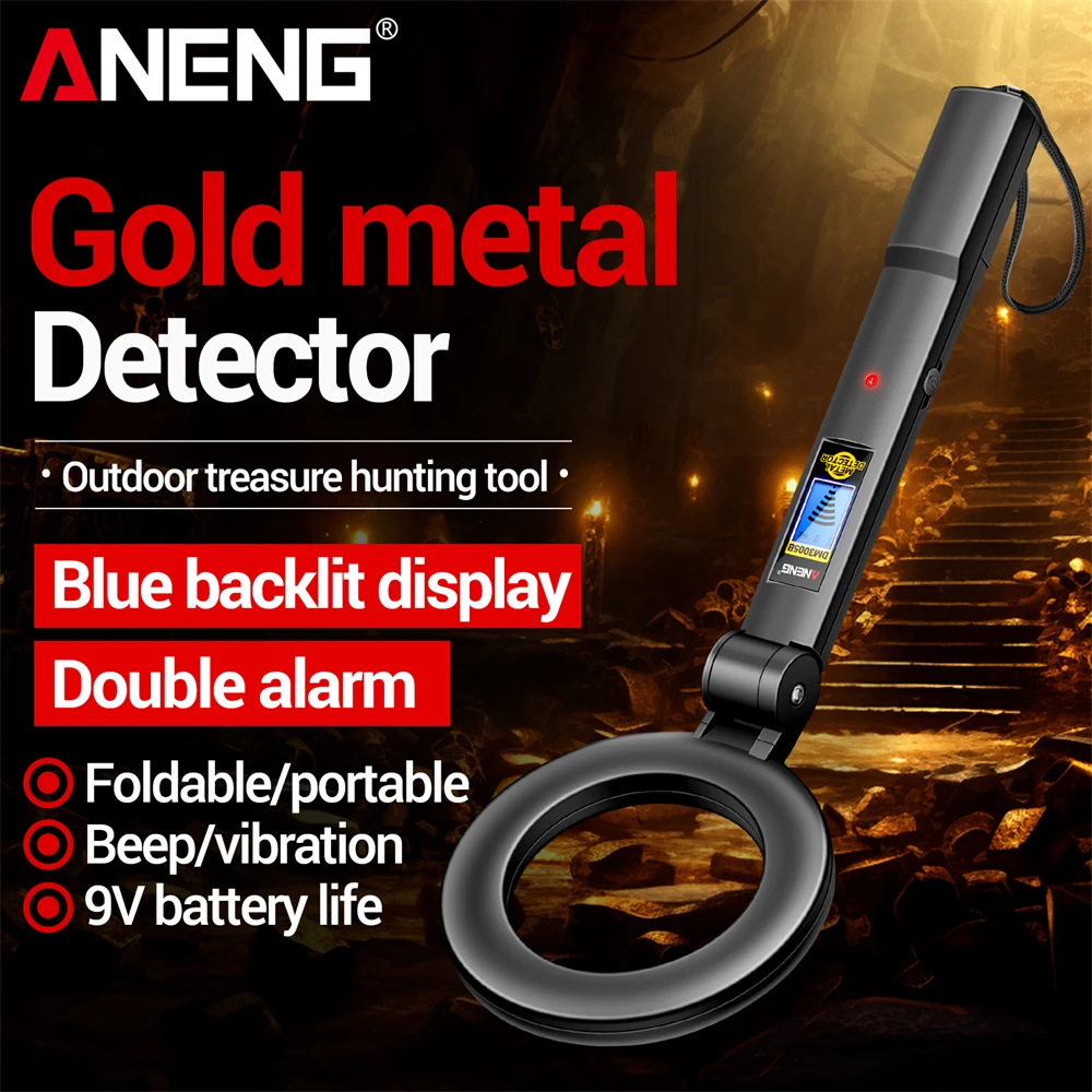 

Handheld Metal Detector ANENG 3005B Rapid Detection Sensing Buzzer Vibration Alarm Blue Backlit Screen LED Foldable Test Tools