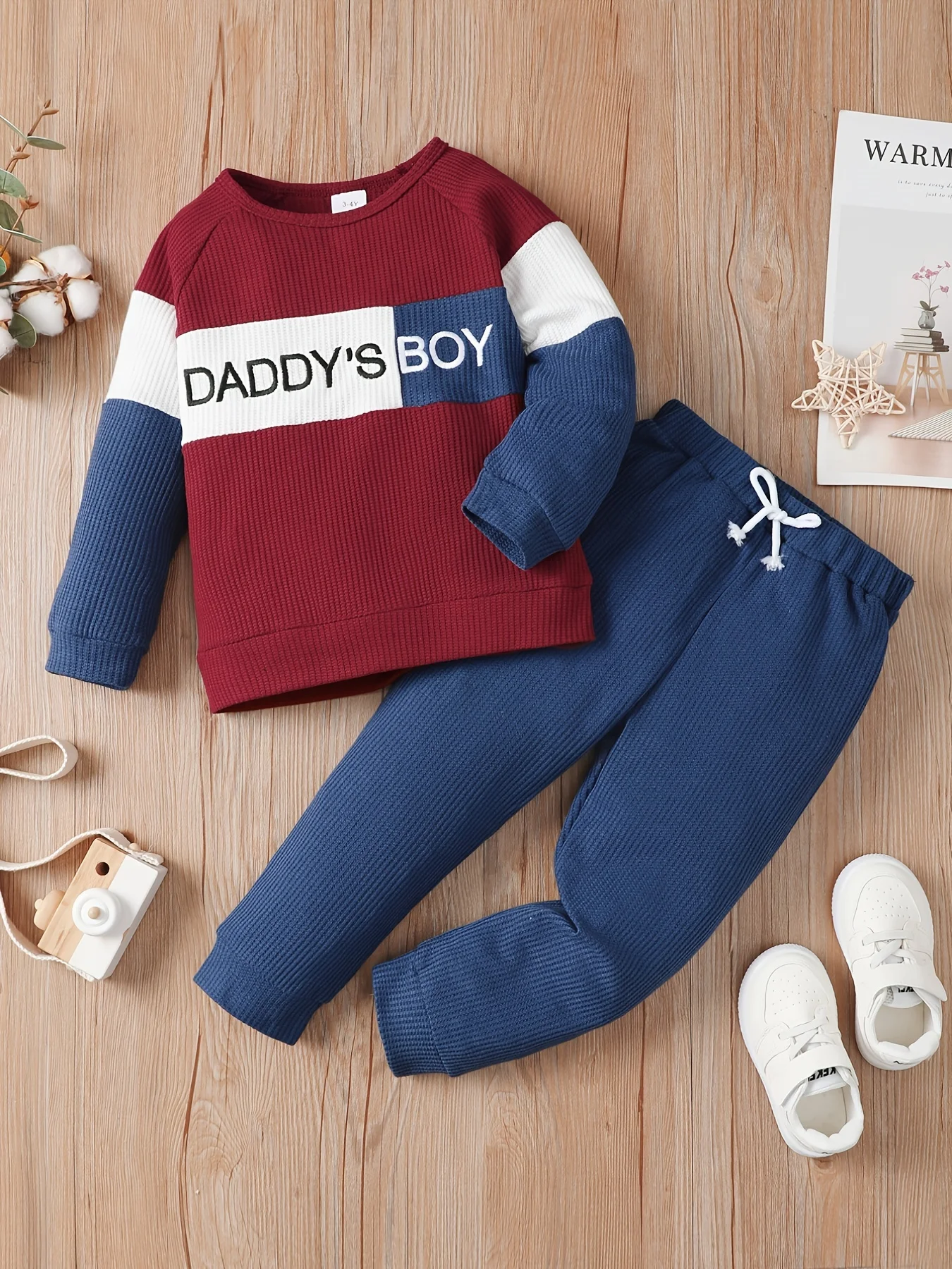 Winter Newborn Infant Baby Boy Long Sleeve Knitted Soft Waffle Letter Casual Fashion Baby Clothing