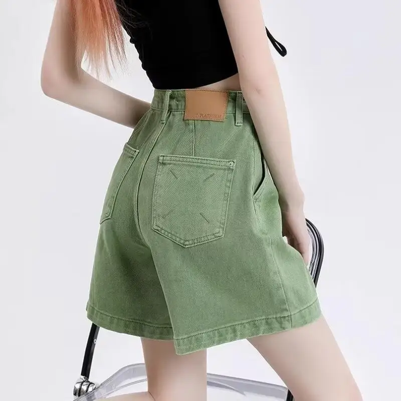 

Green Shorts Feminina Summer Casual Loose Vintage Jeans Shorts Women Streetwear High Waisted Wide Leg Denim Shorts w969