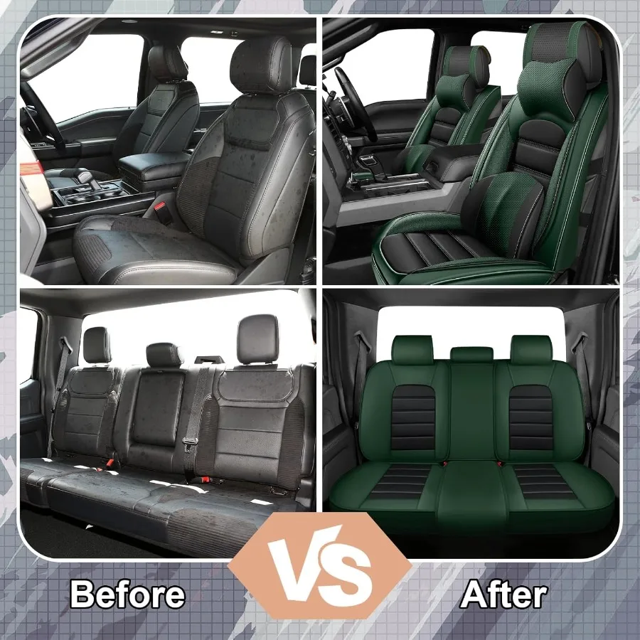 مجموعة كاملة من أغطية المقاعد الجلدية الفاخرة المكونة من 5 قطع لسيارة Ford F350 F350 2019 مع خصائص مقاومة للماء والبقع تتضمن S