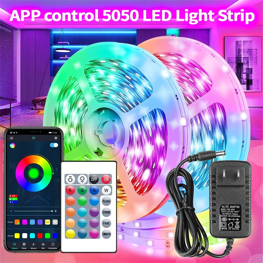 

5050 RGB LED Strip Light APP RGB 12V LED Lights Flexible LED Lamp Tape Ribbon Christmas Party Home Decor Lighting Ribbon Tape