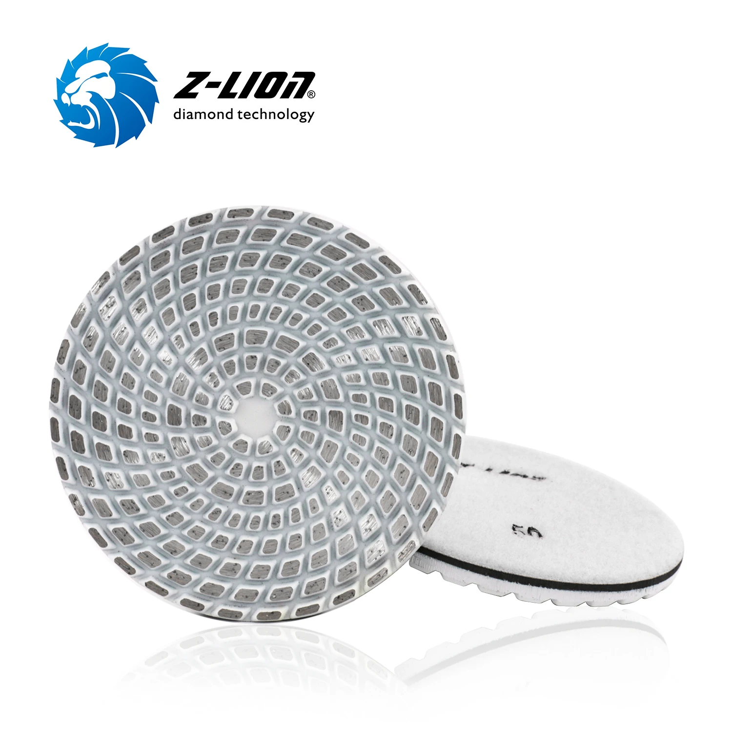 Z-LION 5 Inch Diamond Polishing Pad Sintered Metal Bond Hook And Loop Grinding Disc Wet Use For Concrete Diamond Abrasive Tool