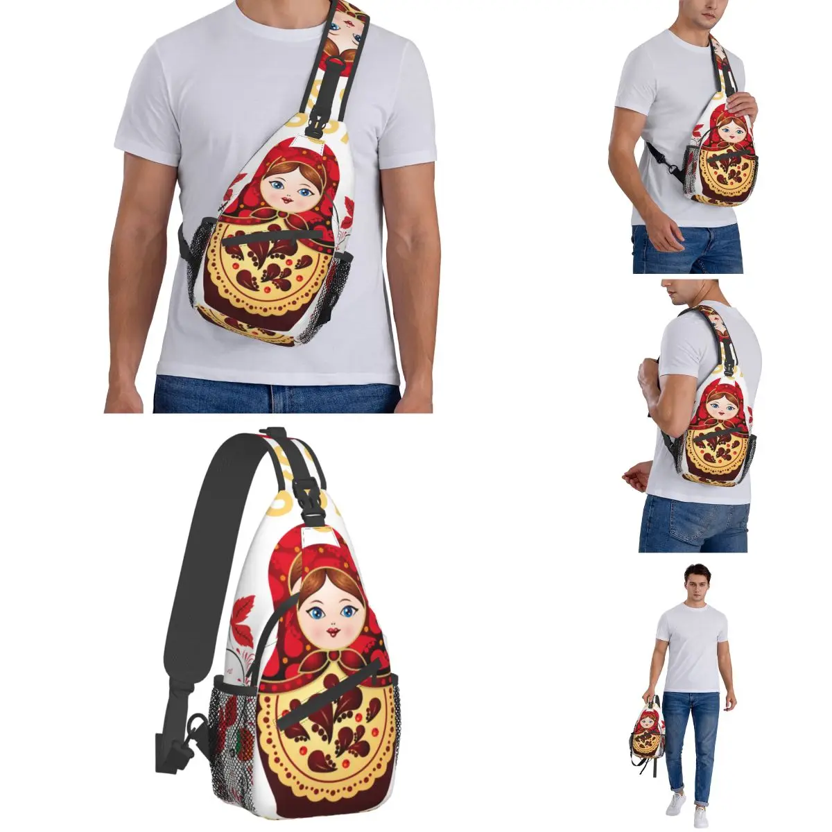 Matryoshka Doll Russian Sling Bags Chest Crossbody Shoulder Backpack Outdoor Hiking Daypacks Khokhloma Fashion Bags