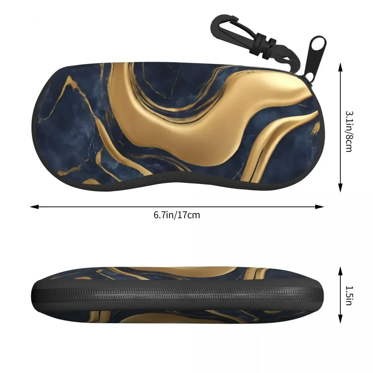 Custom Modern Minimalist Blue Gold Marble Swirls Shell Glasses Case Unisex Travel Eyeglasses Case Sunglasses Protector Box